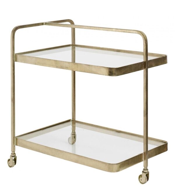 Trolley rullebord i messing med glas - 70x50 cm.